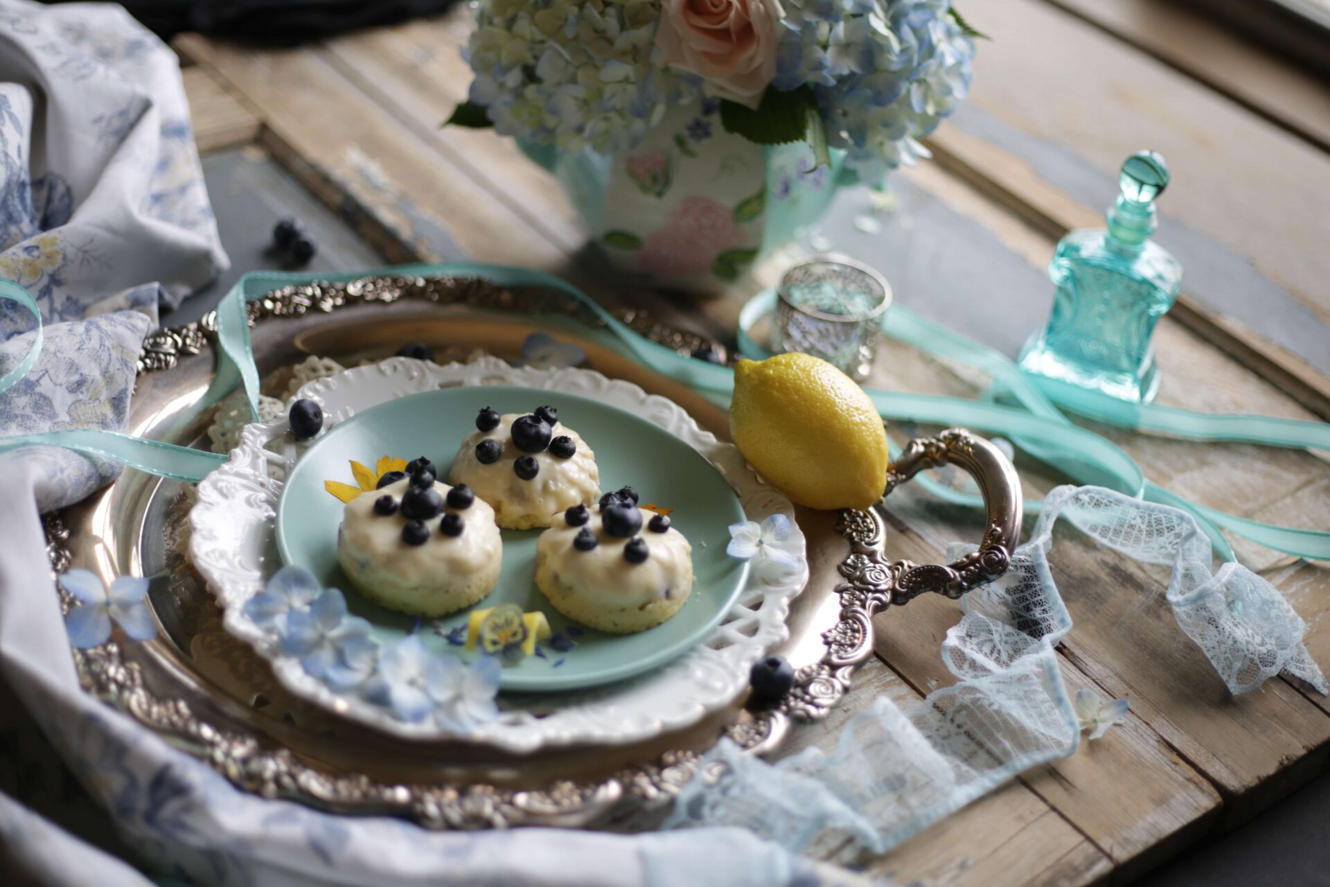 Keto Blueberry Lemon Mini Mug Cakes with Lemony Icing