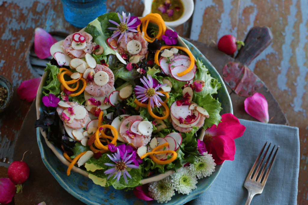 Elegant Keto Antipasto Salad with Rose Water Green Tea Dressing